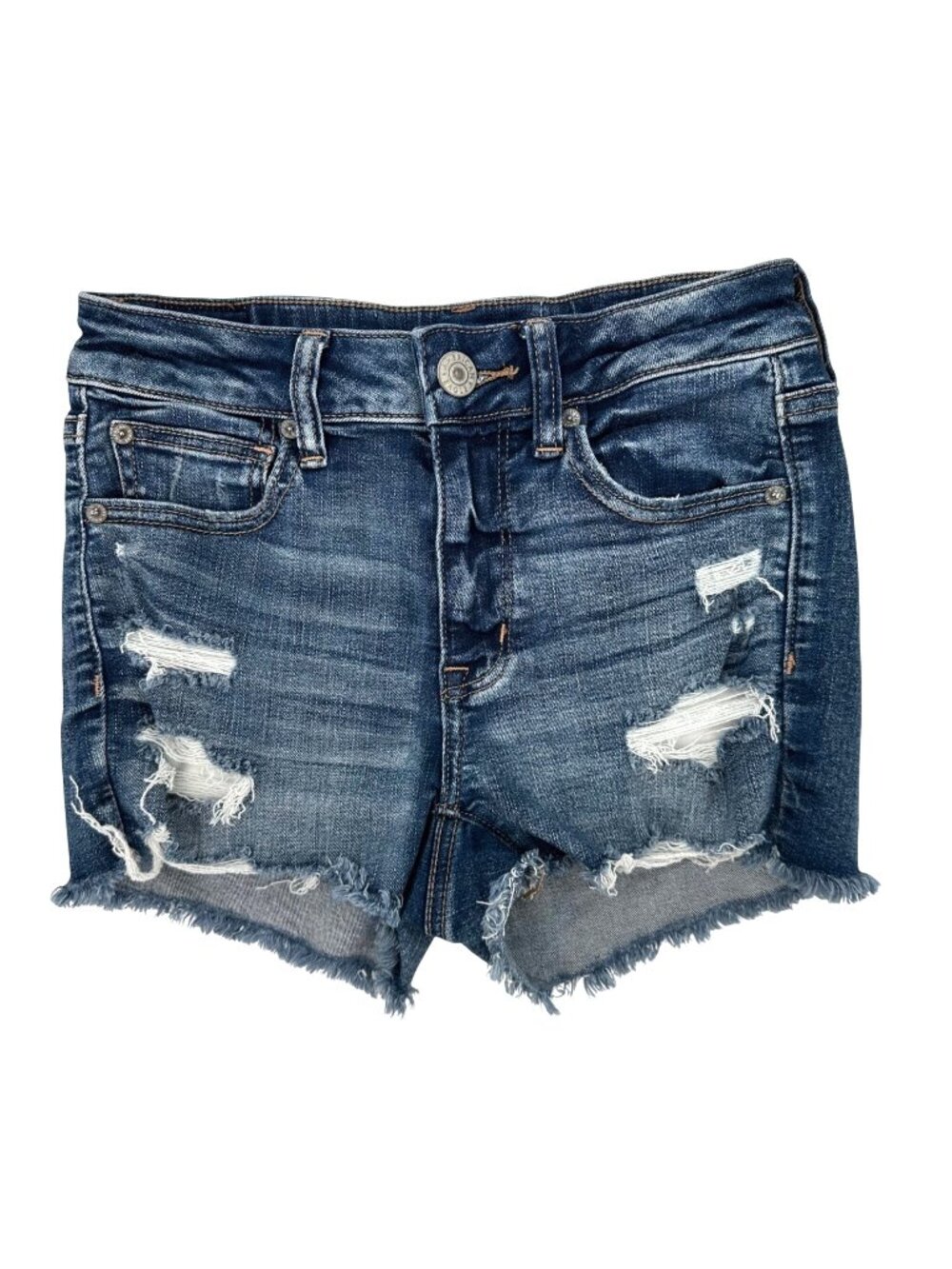 American Eagle Hi-Rise Shortie Raw Hem Stretch Denim Distressed Jean Shorts  4